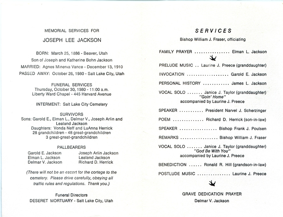 Memorial for Joseph Lee Jackson